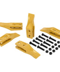 Trenching Bucket Teeth Kit Five Pack Bolt On Excavator Bucket Teeth Includes Ten Bolts And Nuts Heavy Duty Digging Bits For Faster Breakout And Jobsite Efficiency, five yellow teeth with bolts and nuts