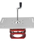 Beefed Up Router Lift System With Aluminum Alloy Manual Lift For Router Table Insert Base Plate And Small Trimming Machine For Plates And Lift Systems Silver, top view