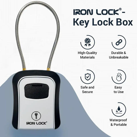 Portable Key Lock Box With Cable Shackle And Wall Mount Waterproof Metal Key Safe For 4 Digit Resettable Code Indoor Outdoor