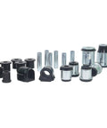 Front And Rear Suspension Bushing Kit For Ford F-150 09-13 assortment of black and silver bushings for vehicle suspension.