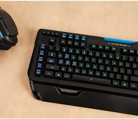 The Beast Mode Full Size Mechanical Gaming Keyboard delivering snappy keystrokes, showcasing rainbow backlight and macro keys.