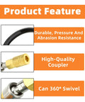 Product features of Coiled One Quarter Inch Ten Feet Reinforced Polyurethane Air Hose with Bend Restrictor and 360 Degree Swivel Coupler