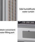Side view of Portable Evaporative Swamp Cooler With Four Ice Cold Packs showing water curtain and filling port.