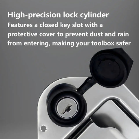 Heavy Duty 304 Stainless Steel Toolbox Latch Replacement 2 Pack With Keys For Truck RV Trailer UTV ATV Paddle Lock showing lock cylinder