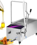 Heavy Duty Commercial Deep Fryer Oil Filter Cart 38L with transparent oil drainage tube for quick operation and food-grade stainless steel.
