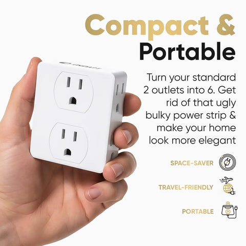 Six Outlet Wall Tap Extender With Side Splitter Box For Home Office Dorm And Hotel Use Two Pack Bulky Plug Friendly Space Saving Power Socket Expander Lets You Plug In Laptops Phones Cameras Shavers And More In One Easy Setup
