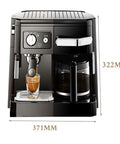 Front view of 2 In 1 Espresso And Drip Coffee Maker With 15 Bar Pressure 1.4L Water Tank 1750W Power, showing dimensions.