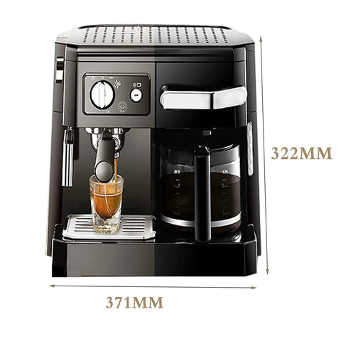 Serious Upgrade For Your Daily Grind With This 2 In 1 Coffee Maker And Espresso Machine, showing espresso shot being brewed.