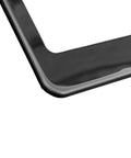 Corner detail of Ultra Slick 1mm T304 Stainless Steel License Plate Frame With 8K Mirror Polish, Rust Resistant, Universal Fit