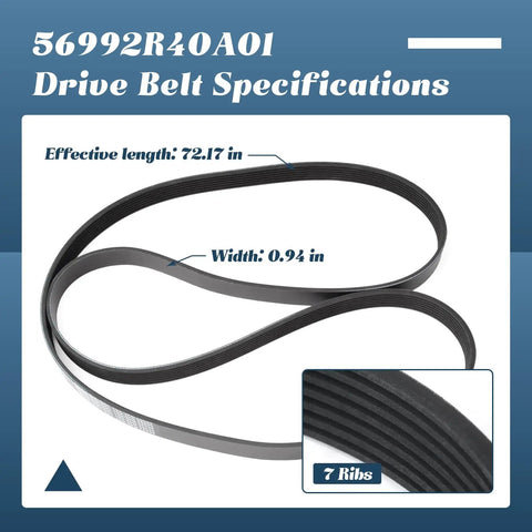 Top Grade Esttlamer Engine Serpentine Drive Belt Fits Honda Accord 2.4L V6 L4 Models 2008 Through 2012, 72.17in long, 0.94in wide with 7 ribs.