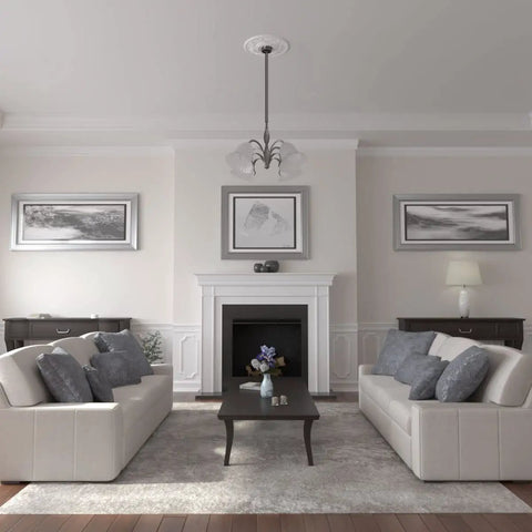 Vienna Ceiling Medallion 20 Inch Outer Diameter With 6.5 Inch Canopy And 3.5 Inch Inner Diameter Lightweight Primed MDF in living room