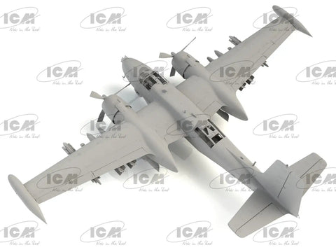 Top view of B26K Counter Invader Model Kit With 5 Figures USAF Pilots And Ground Crew 1:48 Scale Plastic Aircraft Kit.