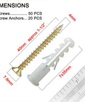 Dimensions of 70 Piece Wood Screws Set With High Hardness Flat Head Phillips Drywall Screws Plastic Anchors And Bit Zinc Plated Yellow Finish