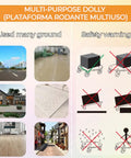 Multi-purpose dolly uses on various surfaces with safety warnings for Heavy Duty 15 Inch Round Wood Platform Dolly Cart Set.