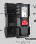 Ace Digital Stud Finder Wall Scanner With Backlit Screen showing buttons, display, and sensor features for easy use.