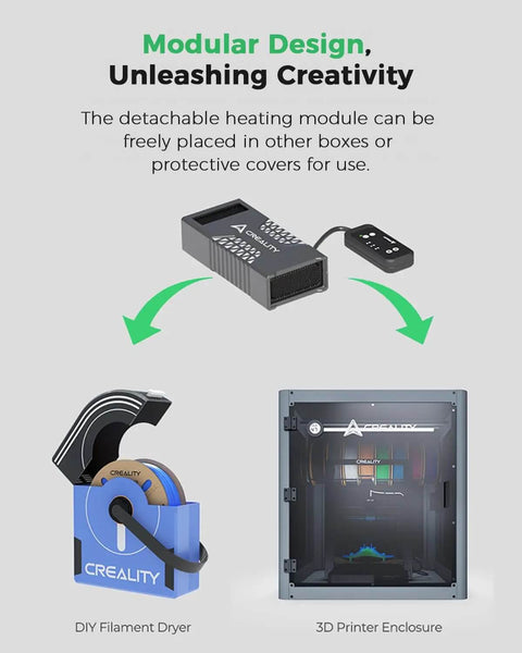 Large Kilo Filament Drying Storage Box With Detachable Heating Module shown with modular design, DIY filament dryer, and 3D printer enclosure.