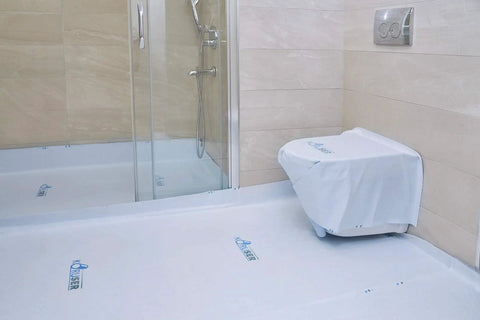 Temporary Floor Protection Roll 36 Inch By 100 Foot Anti Slip Surface Easy To Apply Paint Proof Reusable Durable Material on bathroom floor