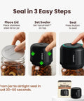 Steps to use VacuFresh Electric Mason Jar Vacuum Sealer Kit for Wide Mouth and Regular Mouth Jars Cordless Portable Food Storage