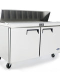 Built Like A Tank Two Section Sandwich Salad Top Refrigerator Stainless Steel Commercial Prep Counter 17 2 Cubic Feet with open lid.