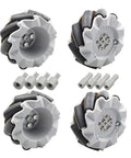 Four 64mm mecanum wheels with TT/N20 hubs; gray plastic with black rollers for DIY robot car projects