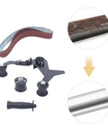 Premium Belt Sander Attachment For Angle Grinders Featuring Portable Pipe Polisher Grip Handle with sanding belt and components.