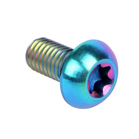 Front view of colorful 6 Piece Titanium Bike Rotor Bolt M5x10mm Torx T25 Head Grade 5 Titanium Lightweight About 1.3g Each for Disc Brakes