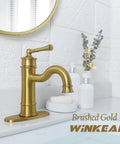 Brushed Gold Bathroom Sink Faucet With Single Hole Deck Mount, Pop Up Drain, Overflow, Deck Plate, And Included Water Supply Lines