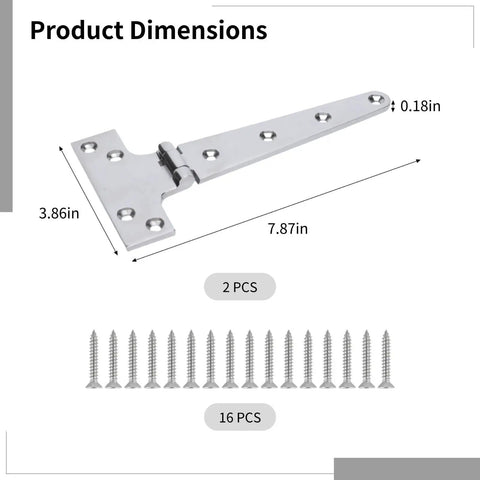 Product dimensions of Heavy Duty 8 Inch T Hinges 2 Pack Stainless Steel Marine Grade Door Hinges 4 Inch Wide