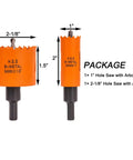 VIKITON door lock hole saw kit, orange H.S.S. bi-metal saws in 1 in and 2-1/8 in with arbors