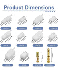 Product dimensions for 432 Piece Automotive Electrical Wire Connector Kit With 2.8mm Terminals Includes Male And Female Socket Plugs Housing Terminals Universal Wire Terminals Perfect For Cars Trucks And DIY Wiring Harness Projects For Most Vehicles shown with connectors and metal pins.