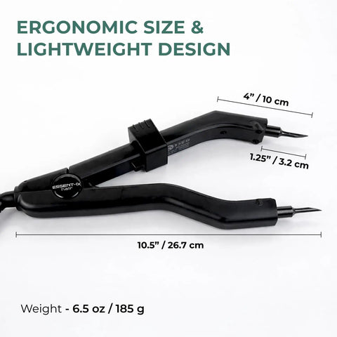 Pro Grade Keratin Fusion Tool For Hair Extensions With Slim Long Heating Plates Adjustable Temperature Rapid Heat Up Seamless Fusion Root Access Salon Quality Keratin Glue Gun Rose Gold, black tool with dimensions