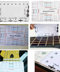 Guitar Repair Kit For Pros And Hobbyists With Pro Grade String Action Ruler Gauge Measuring Tools displayed near guitar strings