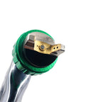 Close-up of the HVLP nozzle on a Pro Grade Mini Pneumatic Paint Spray Gun With HVLP Airbrush Setup And One Point Two Millimeter Nozzle.