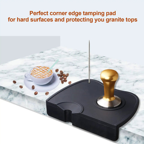 Espresso Tamper Mat For Home Barista Setup, Food Safe Silicone Coffee Tamp Pad With Anti Slip Surface on marble counter