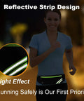 Reflective No Bounce Slim Running Belt Fanny Pack for Hiking and Cycling worn by woman jogging at night with emphasis on safety