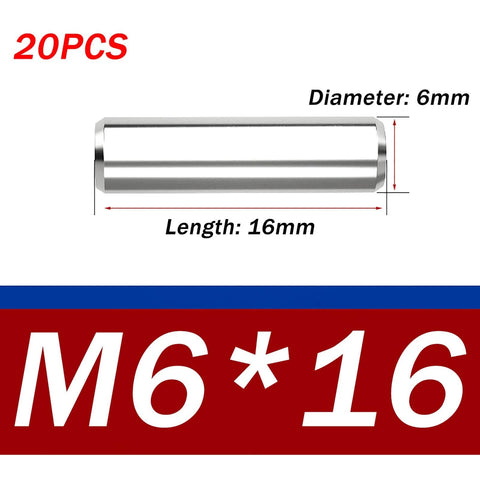 Image showing 304 Stainless Steel Dowel Pins 20 Pcs Precision Ground Solid Metal Pins For CNC Machining, 6x16mm size.