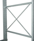 Close-up of Industrial Grade Single Sided Cantilever Add On Rack For Warehouse Organization, gray steel frame detail.
