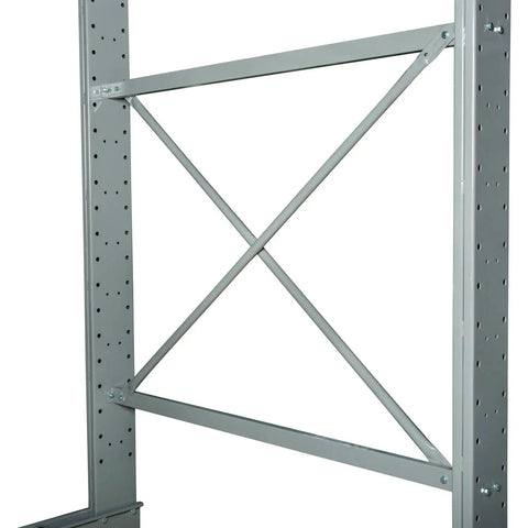 Close-up of Industrial Grade Single Sided Cantilever Add On Rack For Warehouse Organization, gray steel frame detail.