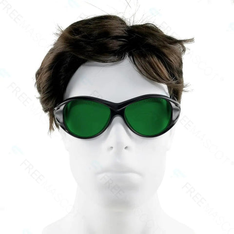 Top Shelf Pro Grade Dual Band Laser Safety Glasses With Heavy Duty Optical Density Shielding For Violet Red And Infrared Lasers on model head
