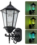Large 21 Inch Solar Wall Lantern Outdoor Light Dimmable Dusk To Dawn Waterproof Aluminum Housing Glass Fixture Two Pack