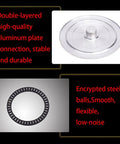 Solid Tempered Glass Lazy Susan Turntable Featuring Smooth 360 Spin And Safe Round Edge Guard showing aluminum plate and steel ball details.
