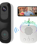 2K HDR Wireless Doorbell Camera With Rechargeable Battery, Chime Included, smartphone streaming video of visitor waving