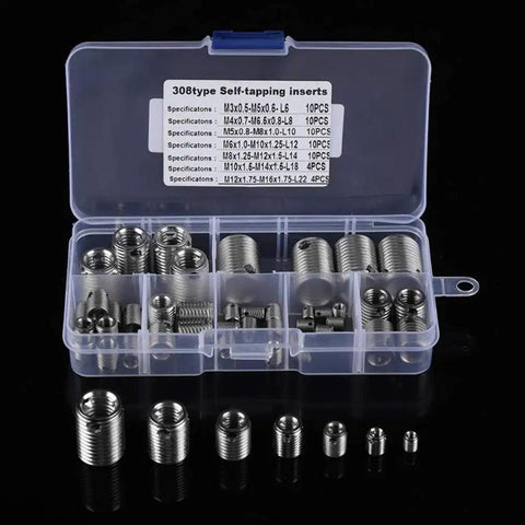 58Pcs Self Tapping Thread Inserts Set Stainless Steel Inner Thread Inserts Kit To Beef Up Fasteners And Helical Screws Durable Vibration Proof High Hardness Long Lasting Easy To Install Reinforcement For Repair Projects, assorted sizes in plastic case