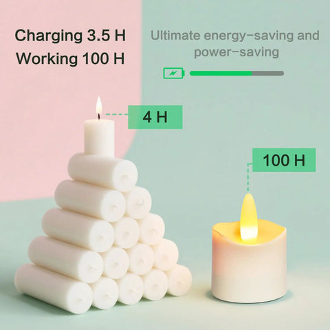 Rechargeable Flameless LED Tea Lights With Remote And Timer Waterproof Battery Operated Votive Candles stacked with charging times
