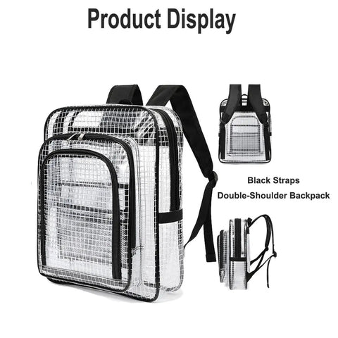 Super Heavy Duty ESD Safe Tactical Tool Backpack With Waterproof PVC Mesh Dividers And Clear Organizer Pouches Spacious Workhorse Rig For Electricians And Cleanroom Techs Built Tough For Daily Grinds shown from the front and side, featuring black straps.