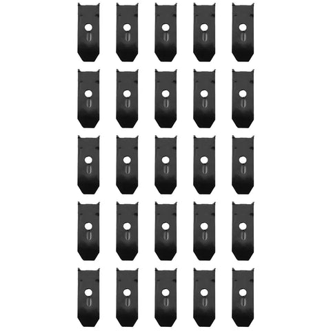 Set Of Twenty Black Iron Table Leveling Clips With Matching Screws Heavy Duty Furniture Stabilizers displayed in a grid pattern.