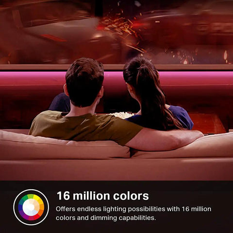 Couple watching TV with Smart LED Light Strip 16.4 Ft WiFi Compatible With Alexa Google Home And SmartThings RGB 16 Million Colors