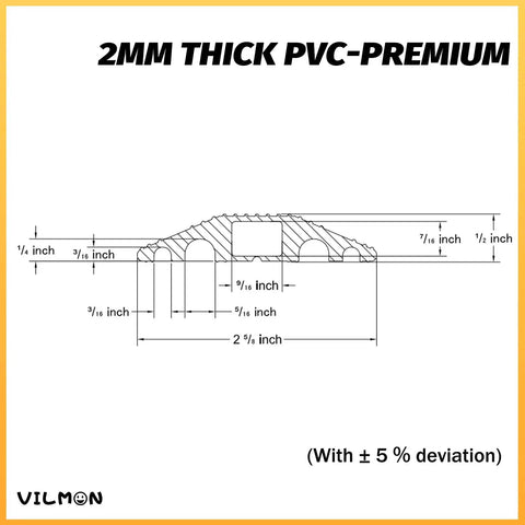 Technical diagram of 6Ft Floor Cord Protector With 5 Channel Design Soft PVC Cable Cover showing measurements and structure.