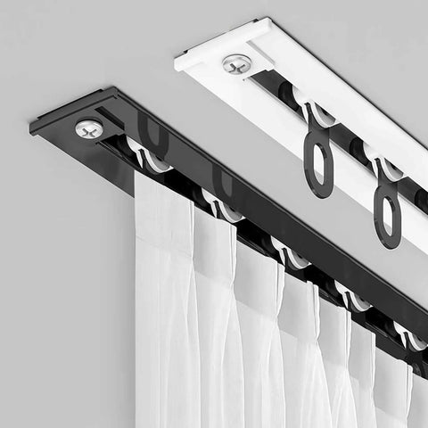 Hidden Ceiling Curtain Track System for Recessed Installations With Aluminum Alloy Rail And Smooth Pulley No Light Leakage Heavy Curtain Support showing aluminum rail and curtain mounts