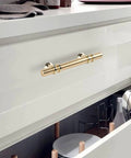 Gold Cabinet Handles 10 Pack Brushed Brass Pulls for kitchen cabinets and dresser drawers champagne gold pull hardware installed on drawer